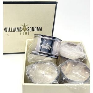 Williams Sonoma Crown Engraved Silver Plate Napkin Rings Hotel Boxed Set Of 4